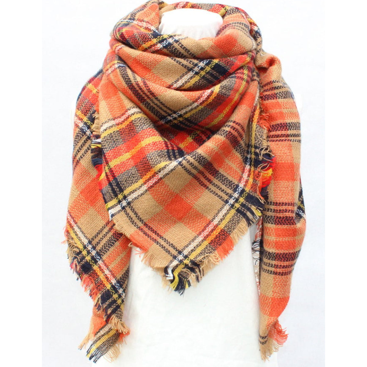 カシミヤチェック柄スクエアスカーフ