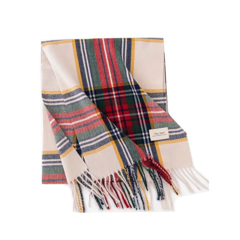 ウール製のチェック柄レディーススカーフ