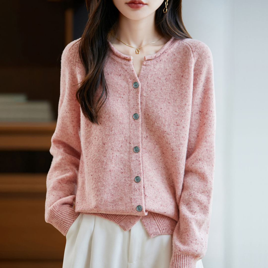 ラウンドネック長袖ニットカーディガン