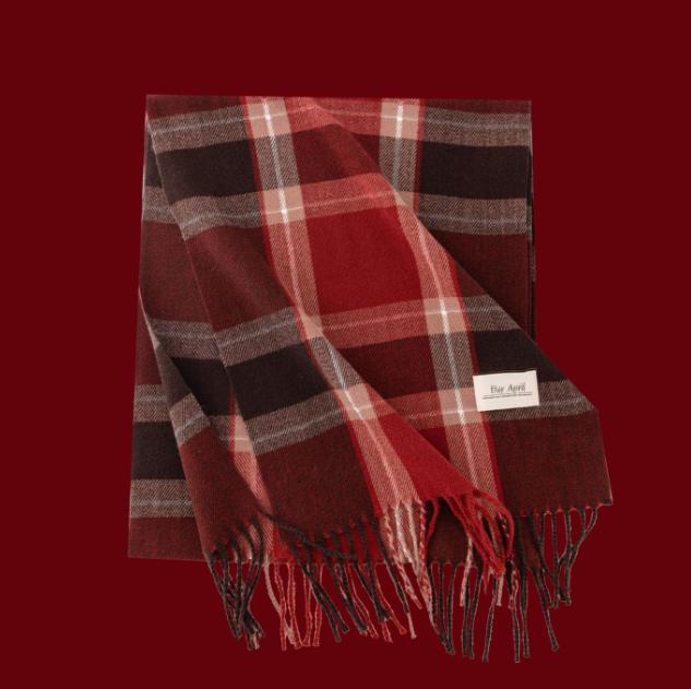 ウール製のチェック柄レディーススカーフ