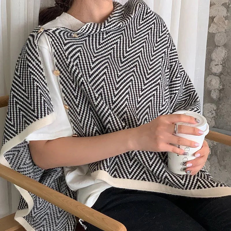 幾何学模様のニット女性用スカーフ