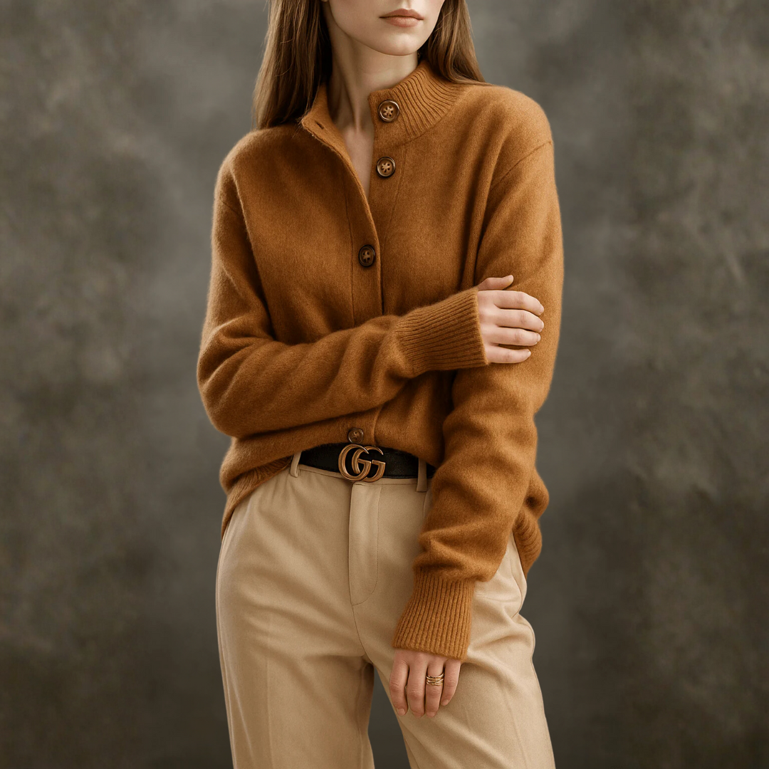 カシミアボタン長袖カーディガン