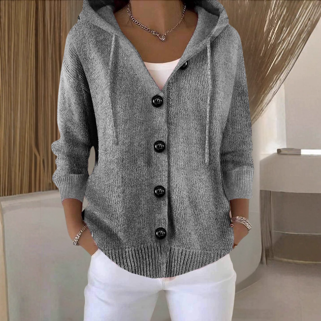 フード付きニットカーディガン