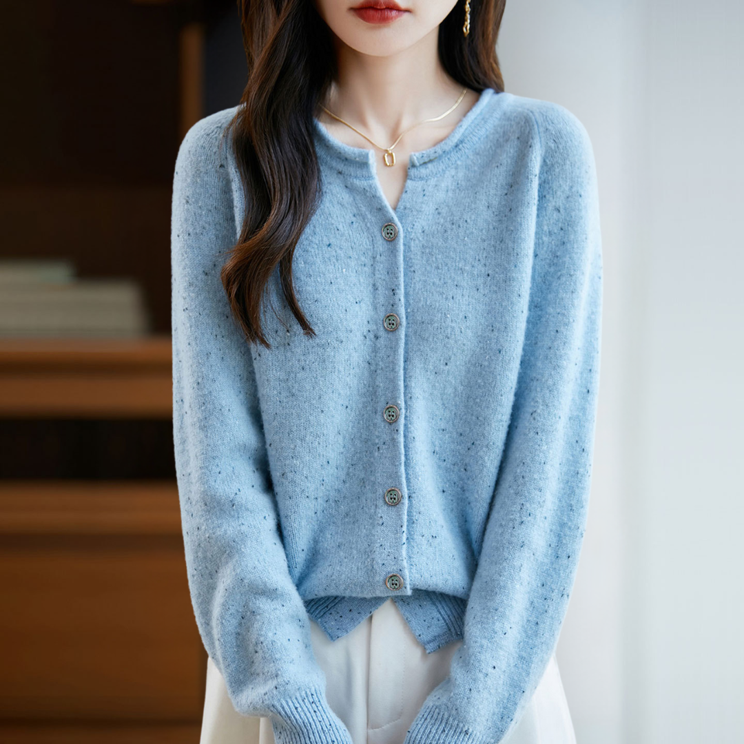 ラウンドネック長袖ニットカーディガン