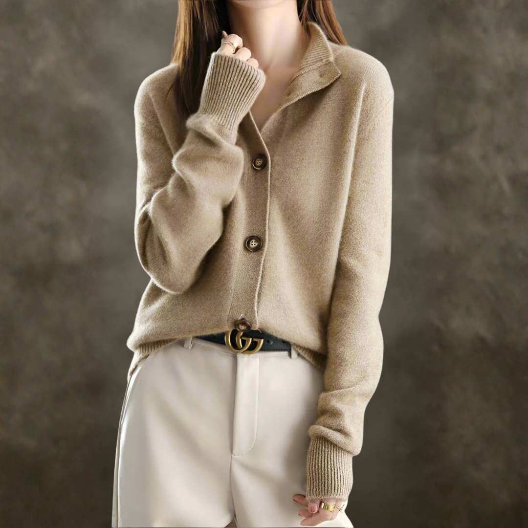 カシミアボタン長袖カーディガン