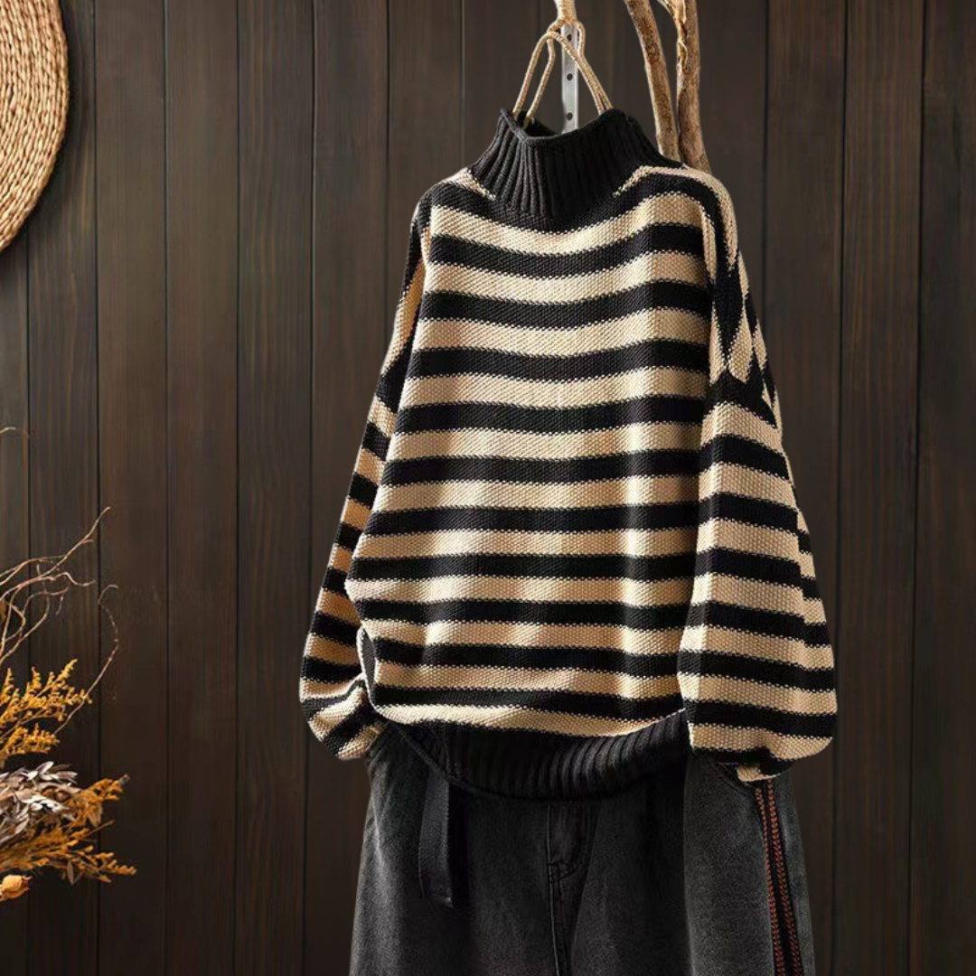 レトロ・タートルネック・ストライプ・セーター