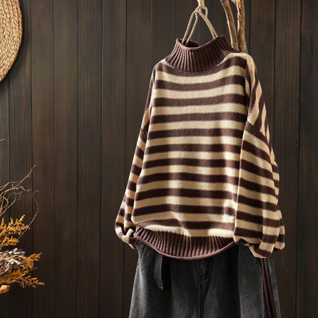 レトロ・タートルネック・ストライプ・セーター