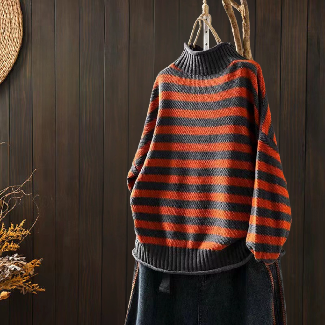 レトロ・タートルネック・ストライプ・セーター