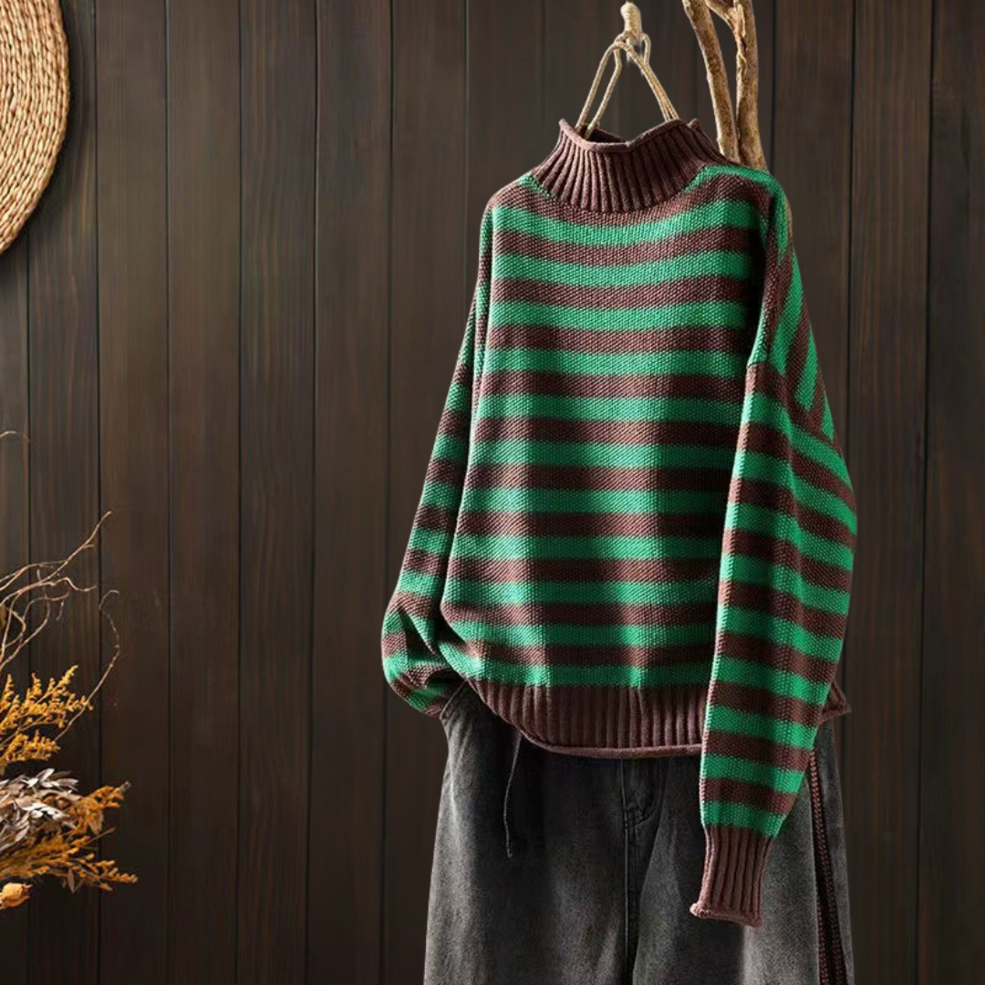 レトロ・タートルネック・ストライプ・セーター