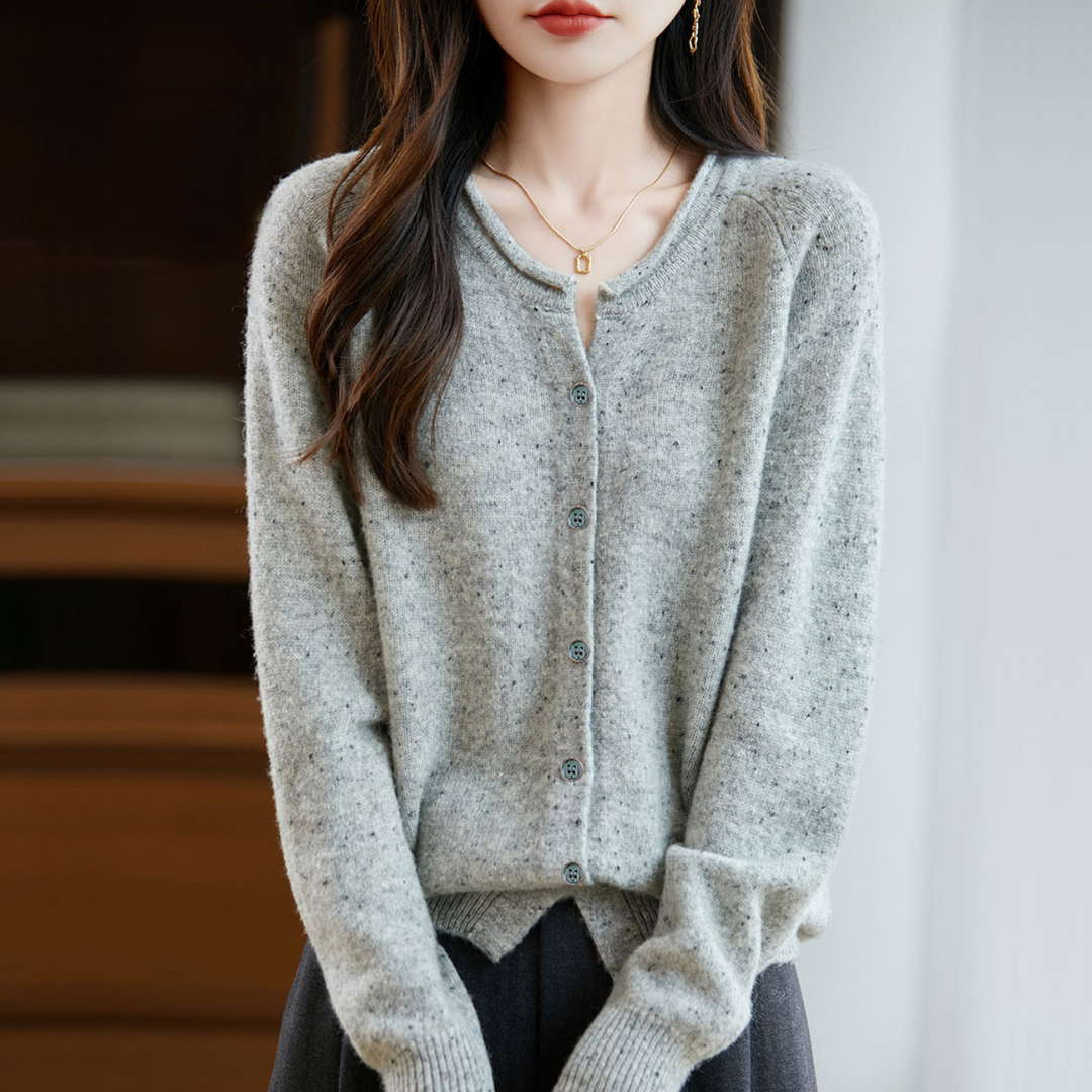 ラウンドネック長袖ニットカーディガン