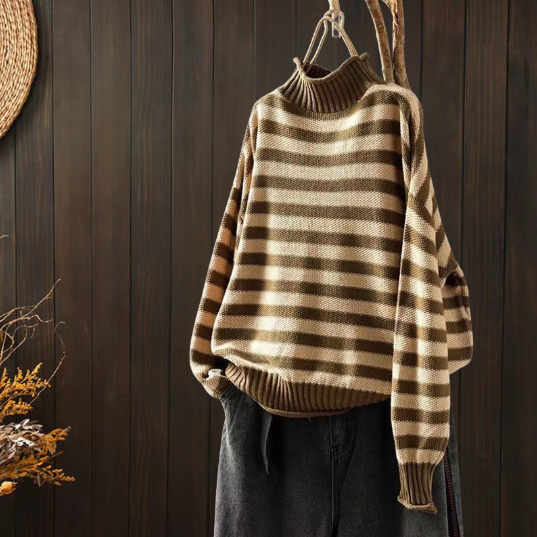 レトロ・タートルネック・ストライプ・セーター