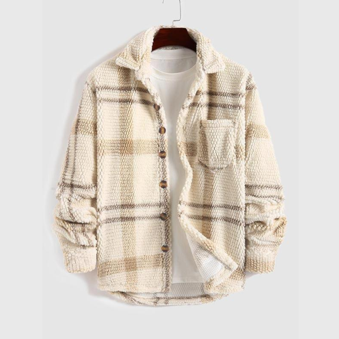 チェックプリントボタンジャケット