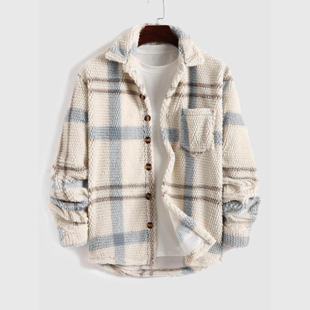 チェックプリントボタンジャケット