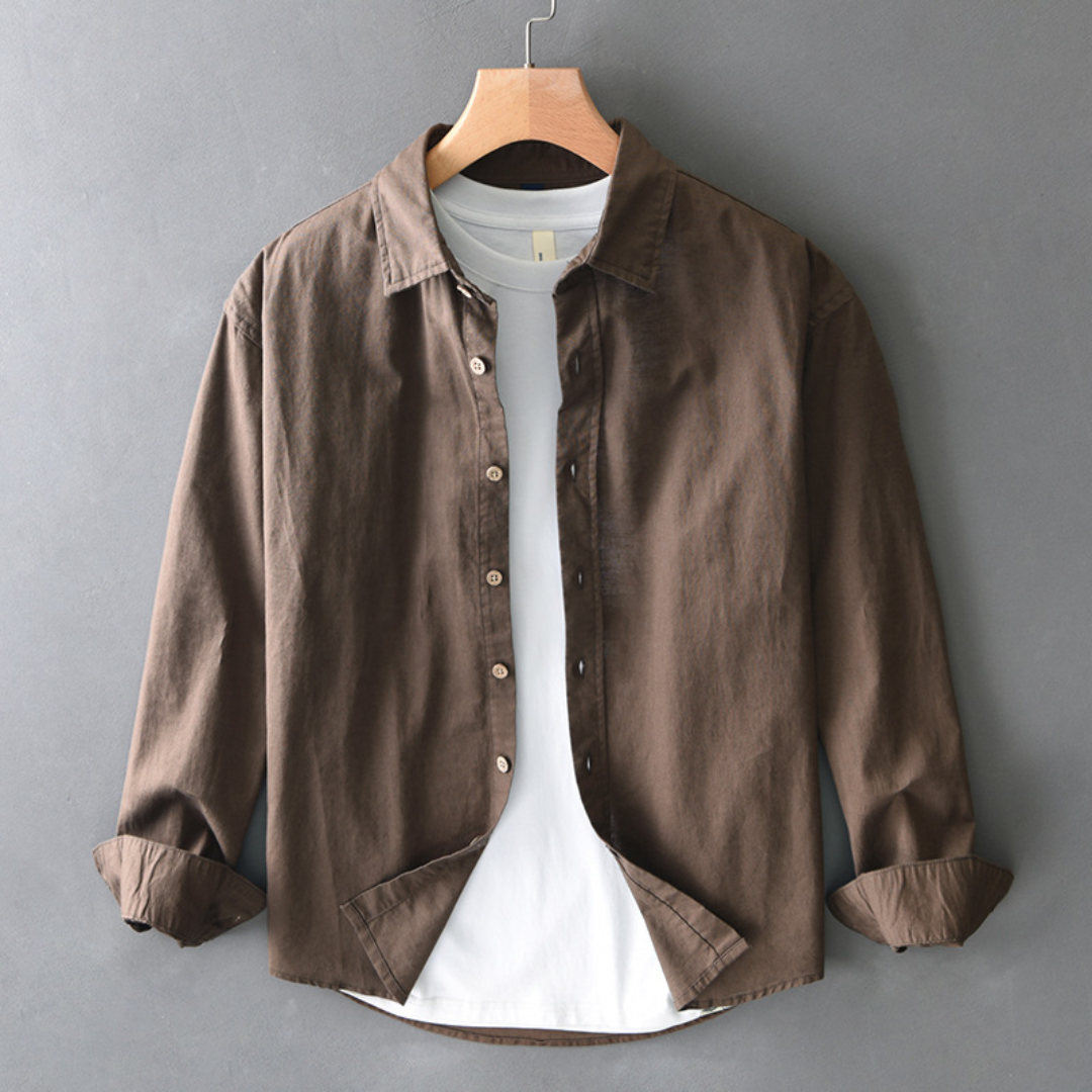カジュアルカラー長袖無地シャツ