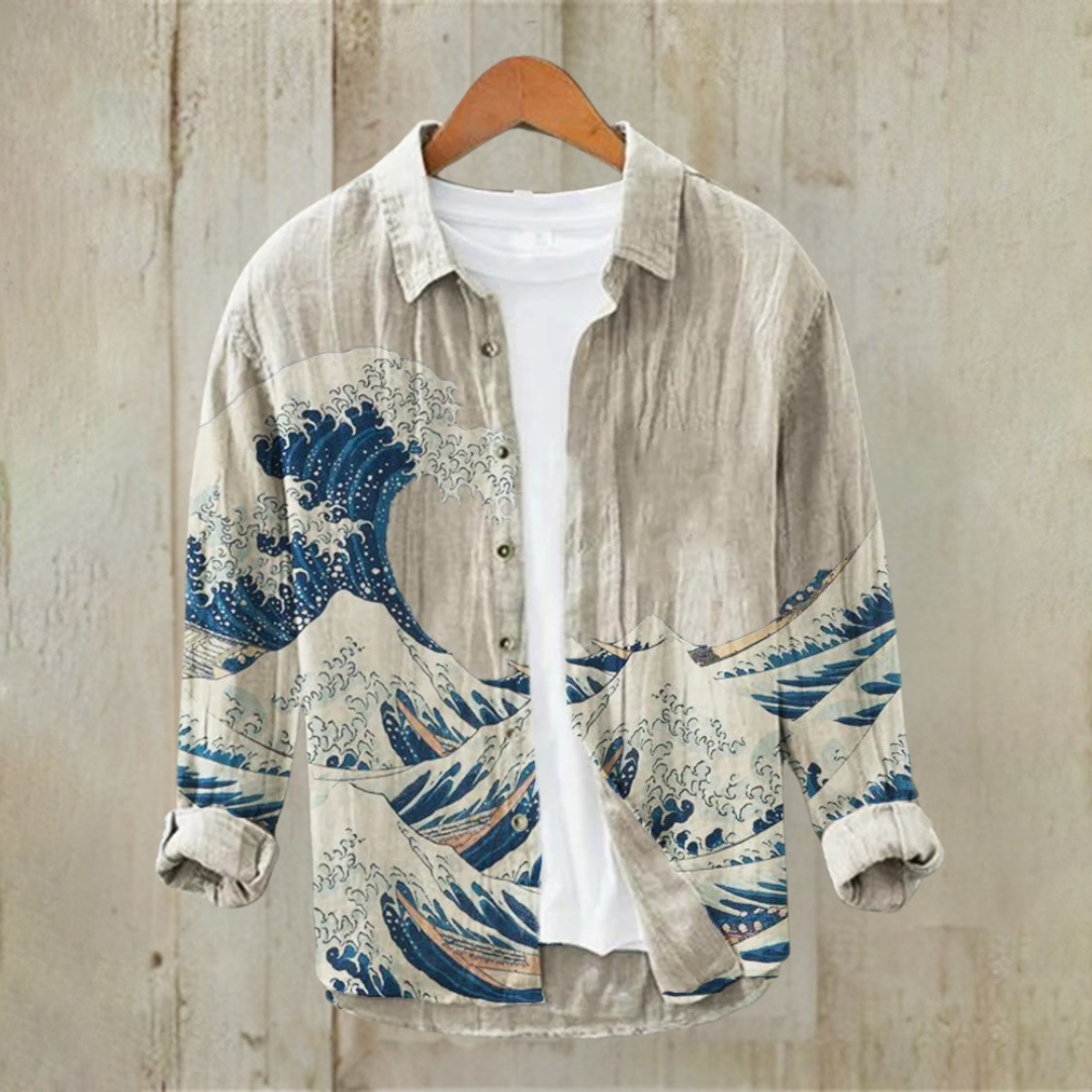 カジュアルプリント長袖シャツ