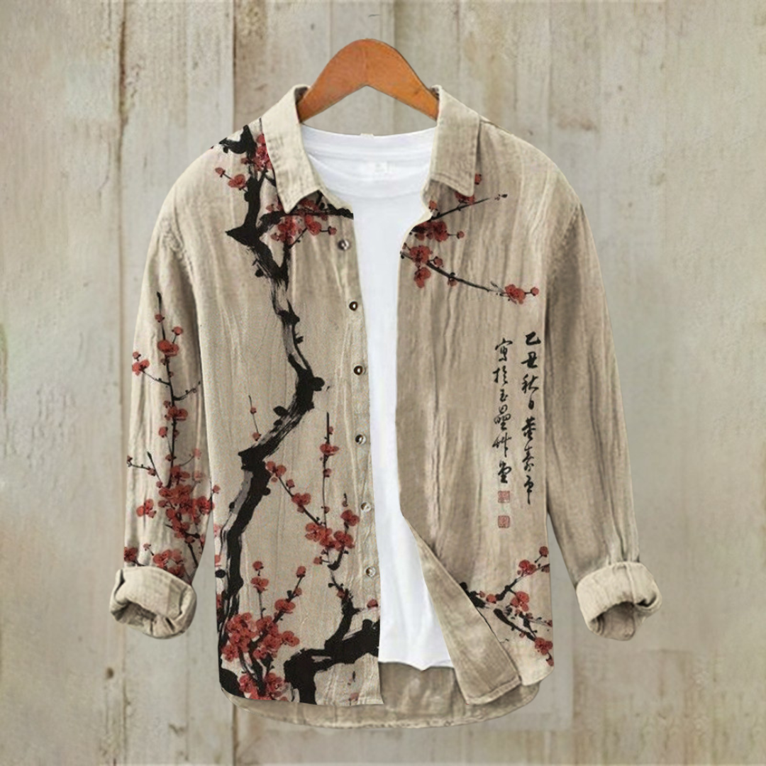 カジュアルプリント長袖シャツ