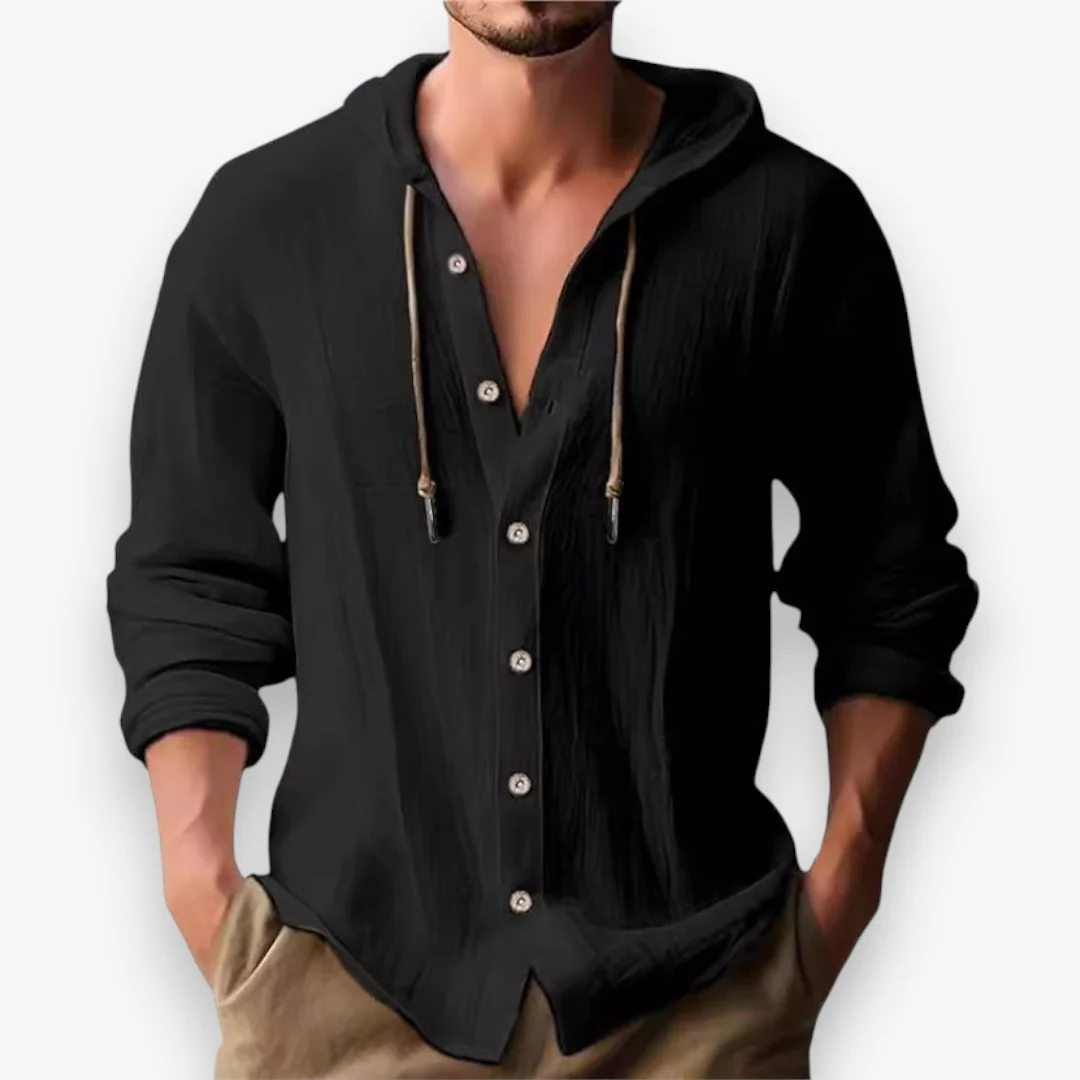 カジュアルな長袖フード付きシャツ