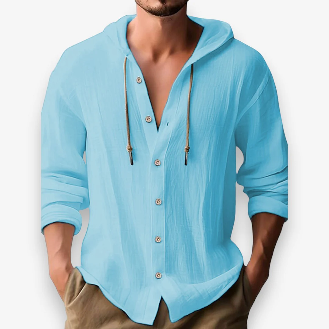 カジュアルな長袖フード付きシャツ