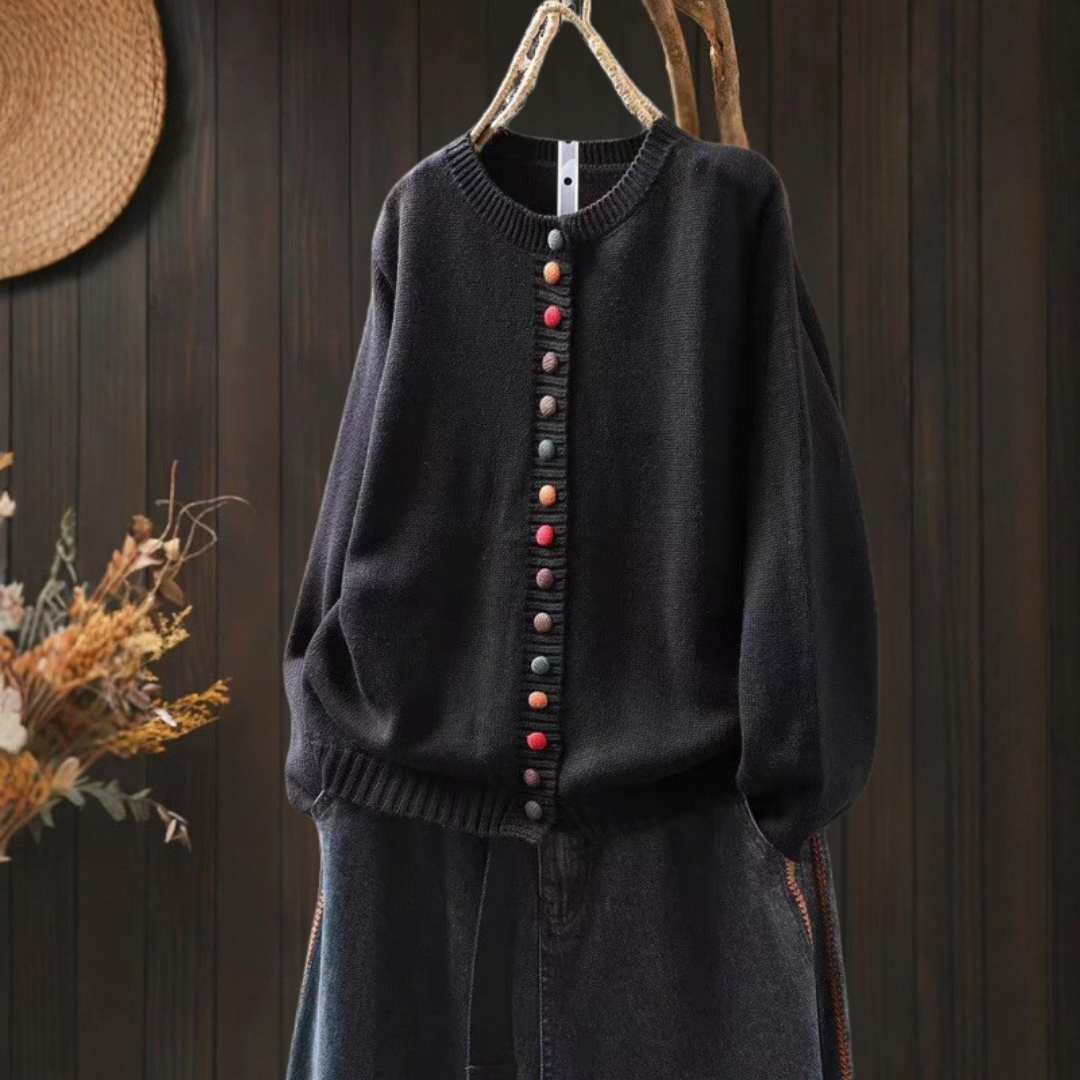 カラフルなボタン付きカーディガン