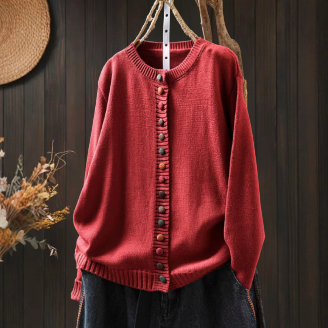 カラフルなボタン付きカーディガン