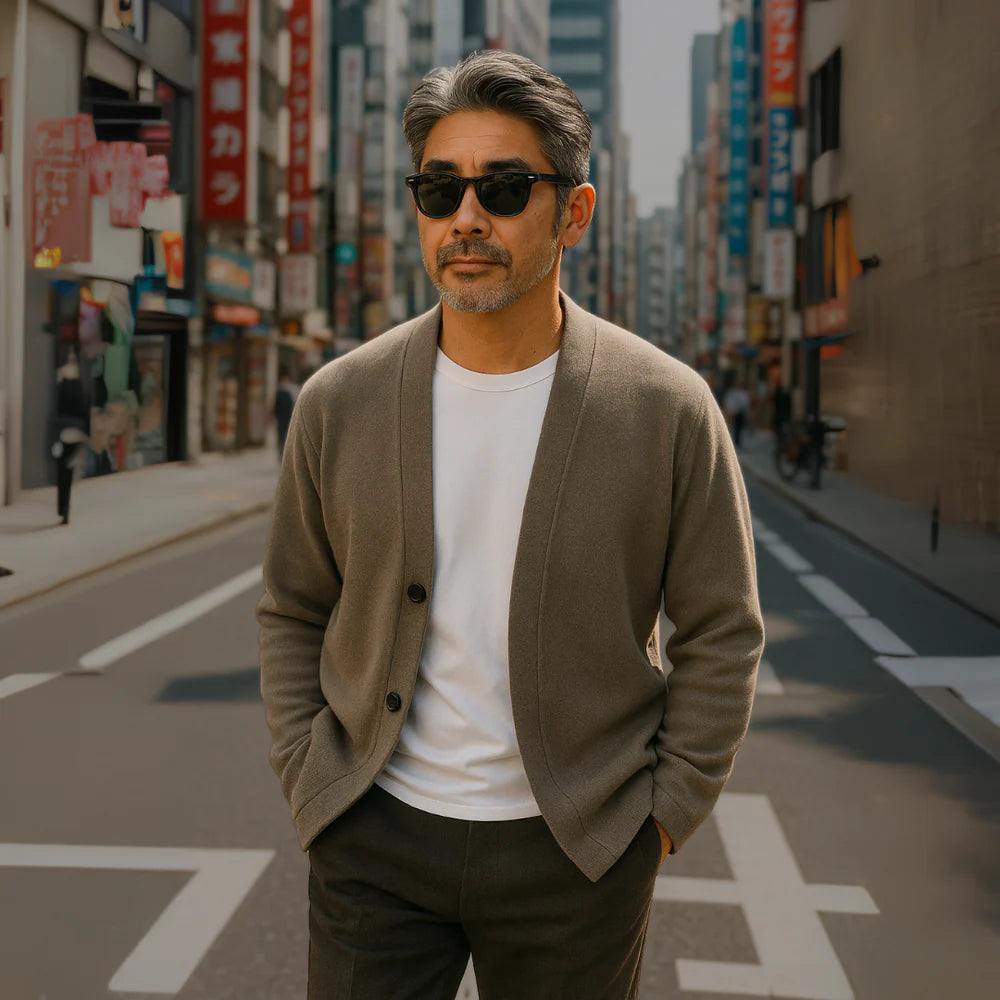 カジュアルな長袖無地カーディガン