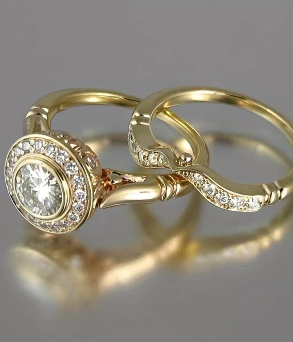 ヴィンテージ ゴールド&ジルコニア リングセット