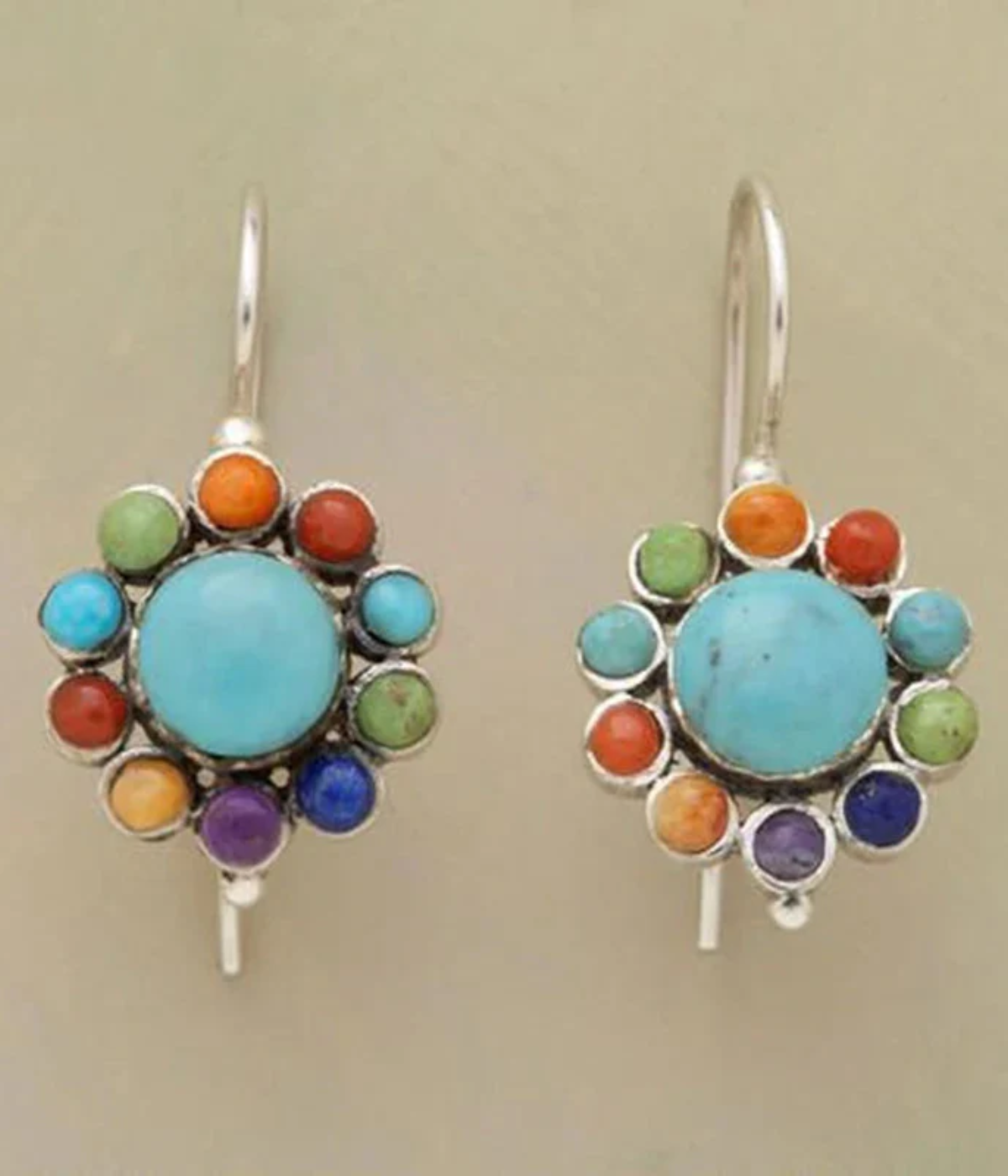 マルチカラーターコイズラウンドピアス