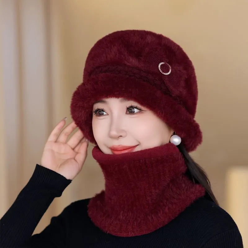 女性用暖かいフリース帽子とスカーフ