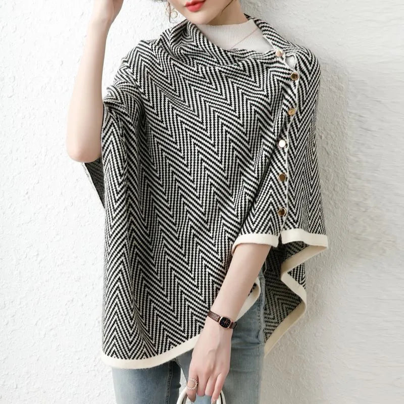 幾何学模様のニット女性用スカーフ