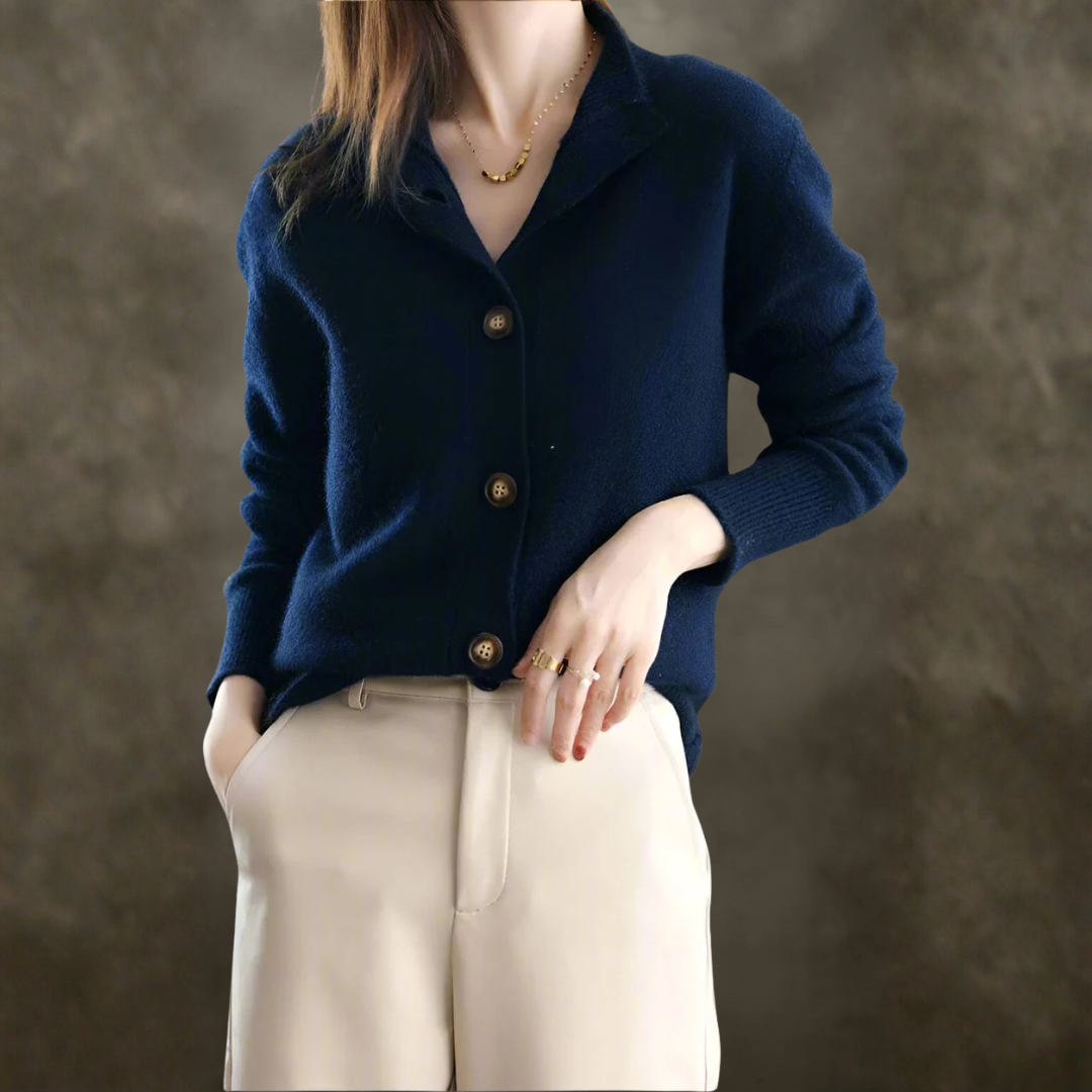カシミアボタン長袖カーディガン