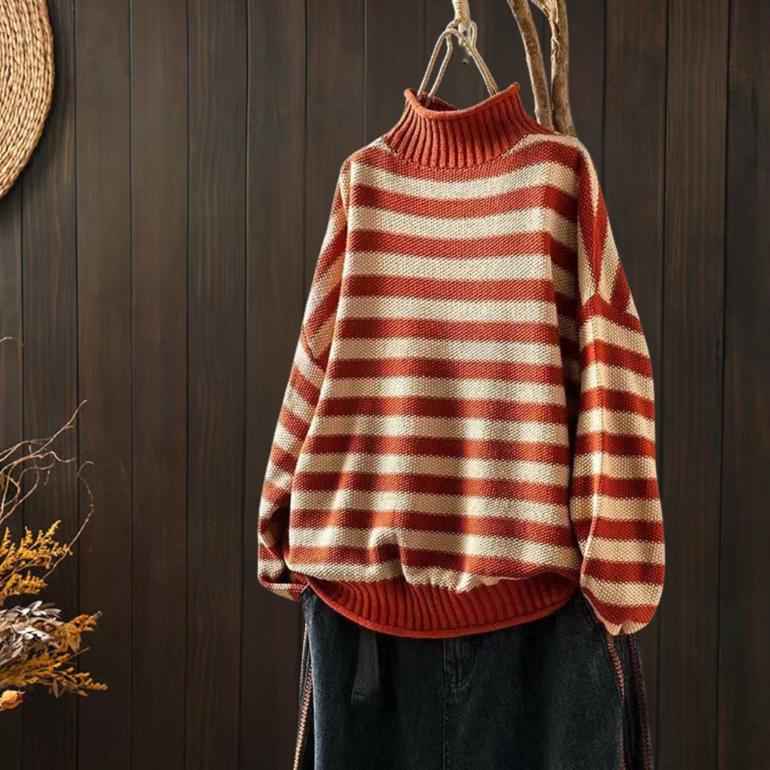 レトロ・タートルネック・ストライプ・セーター