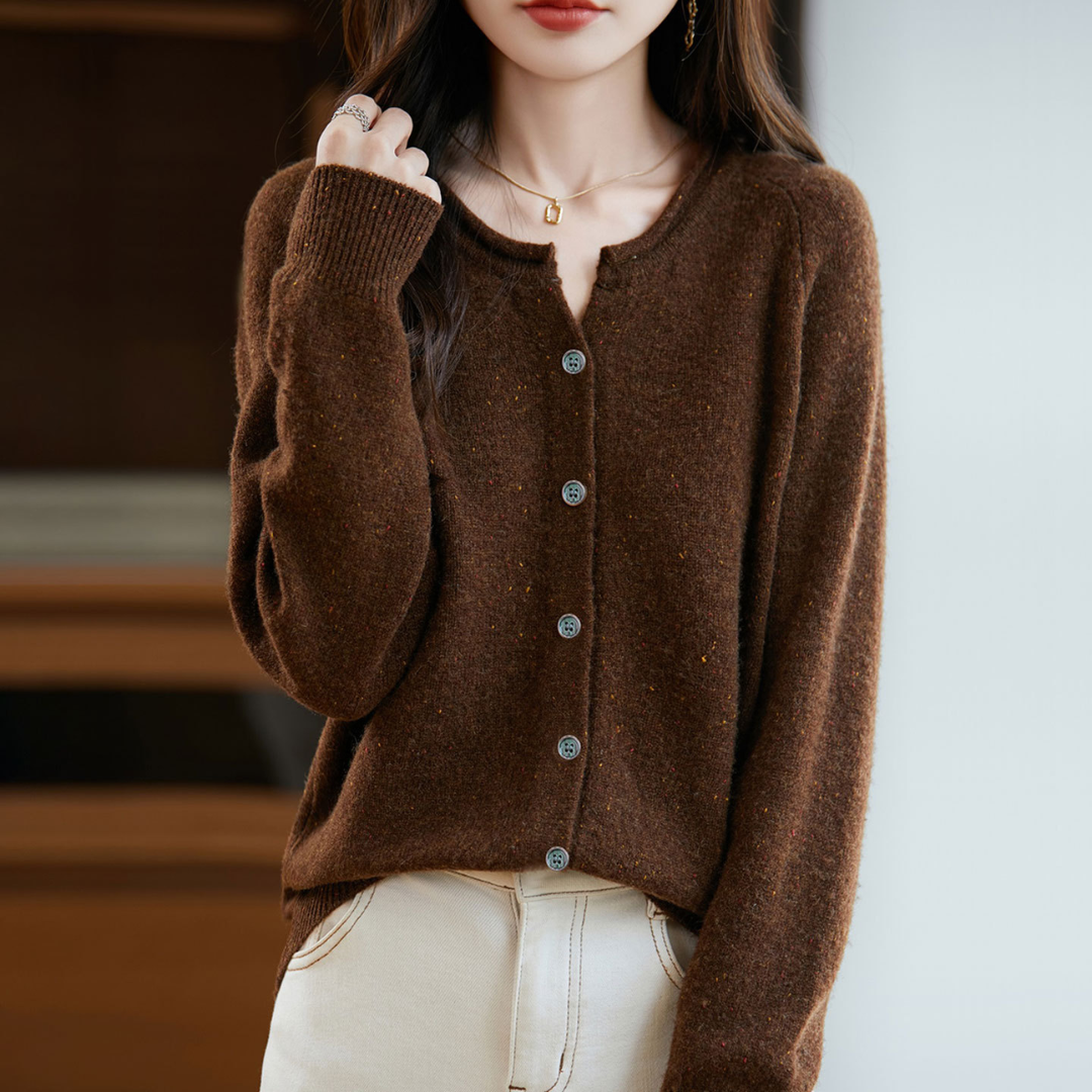 ラウンドネック長袖ニットカーディガン