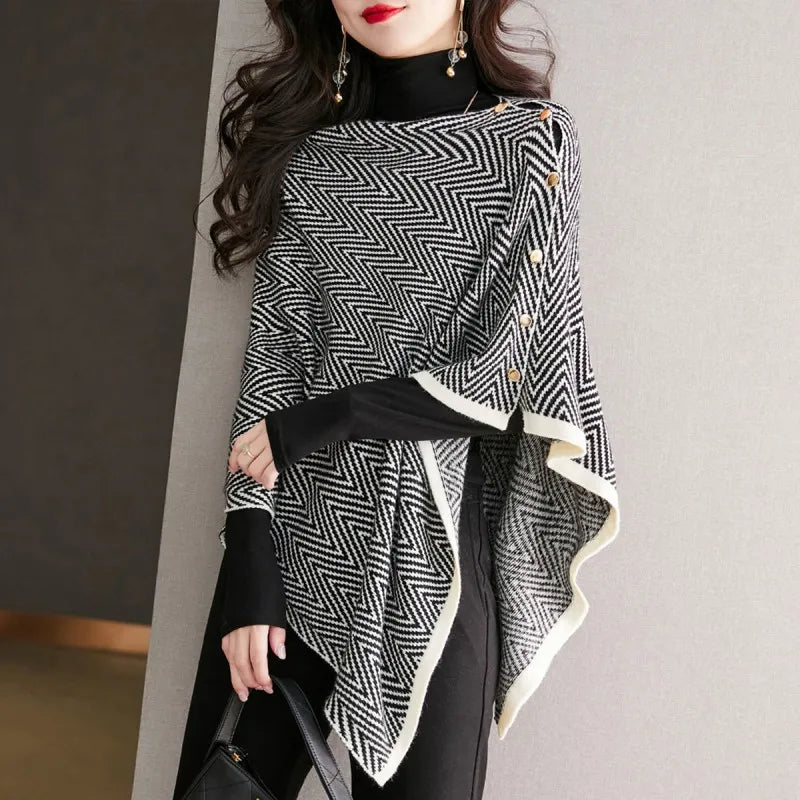 幾何学模様のニット女性用スカーフ