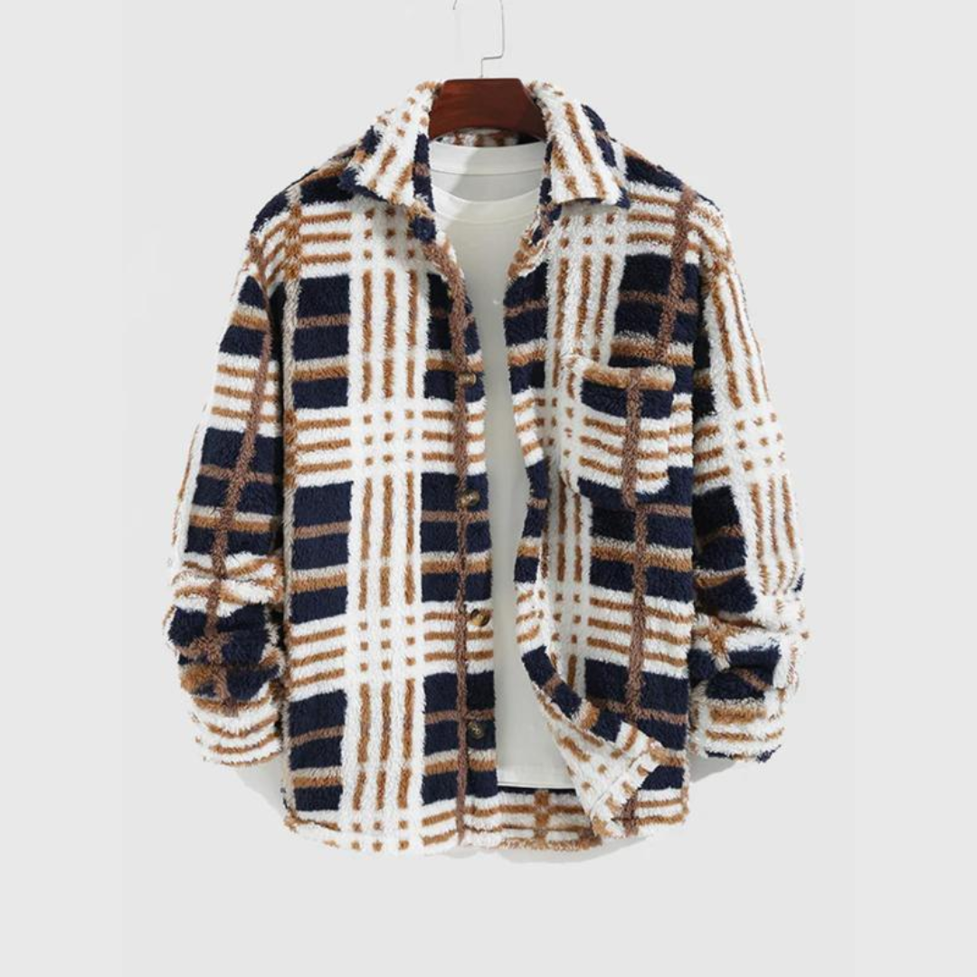 チェックプリントボタンジャケット