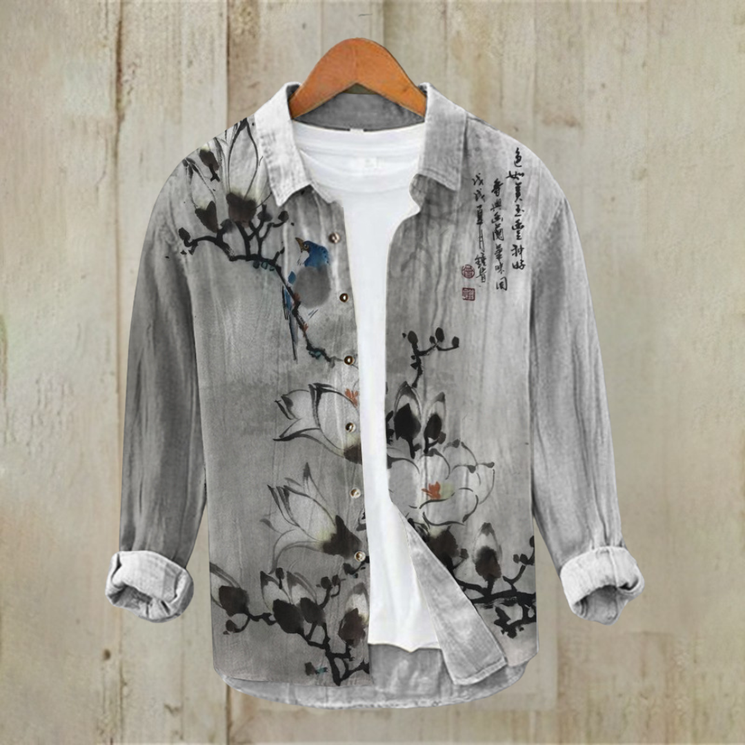 カジュアルプリント長袖シャツ