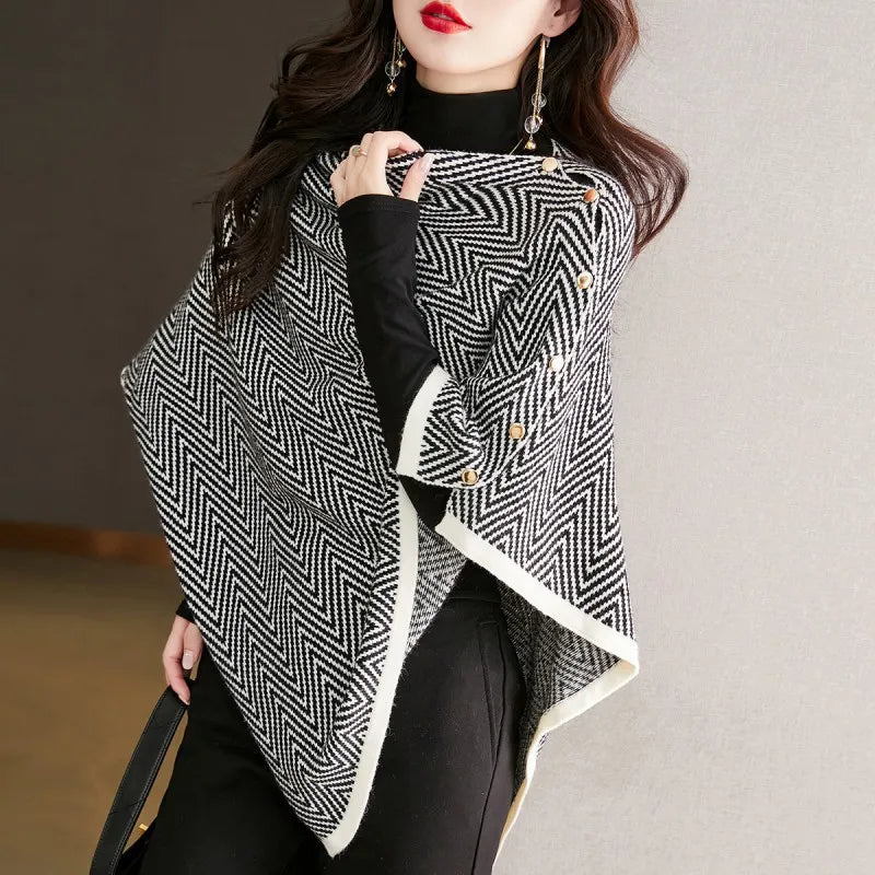 幾何学模様のニット女性用スカーフ