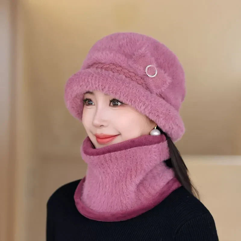 女性用暖かいフリース帽子とスカーフ