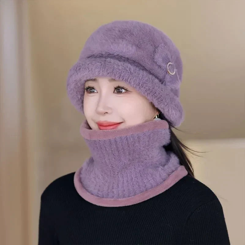 女性用暖かいフリース帽子とスカーフ