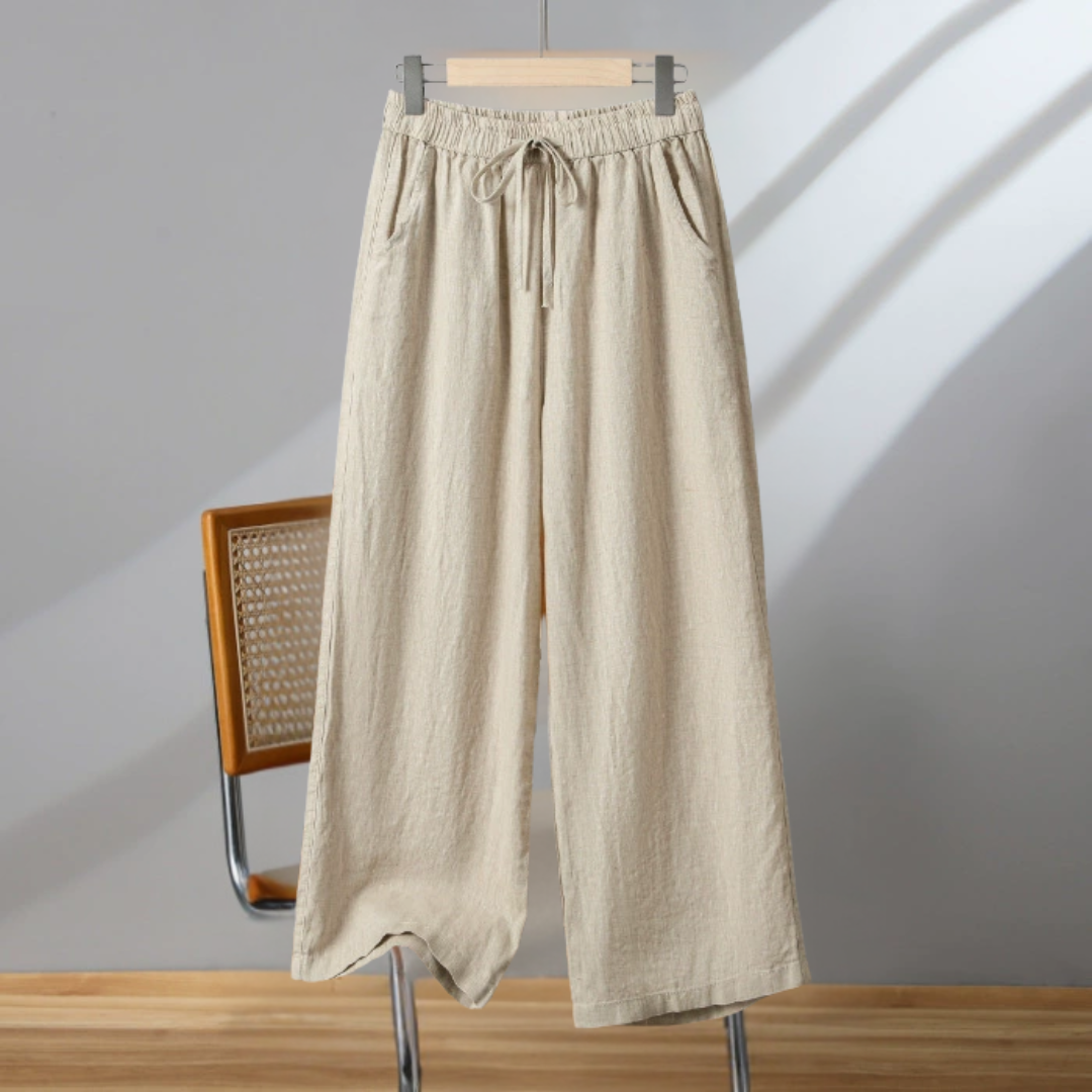 カジュアルワイドレッグ無地パンツ