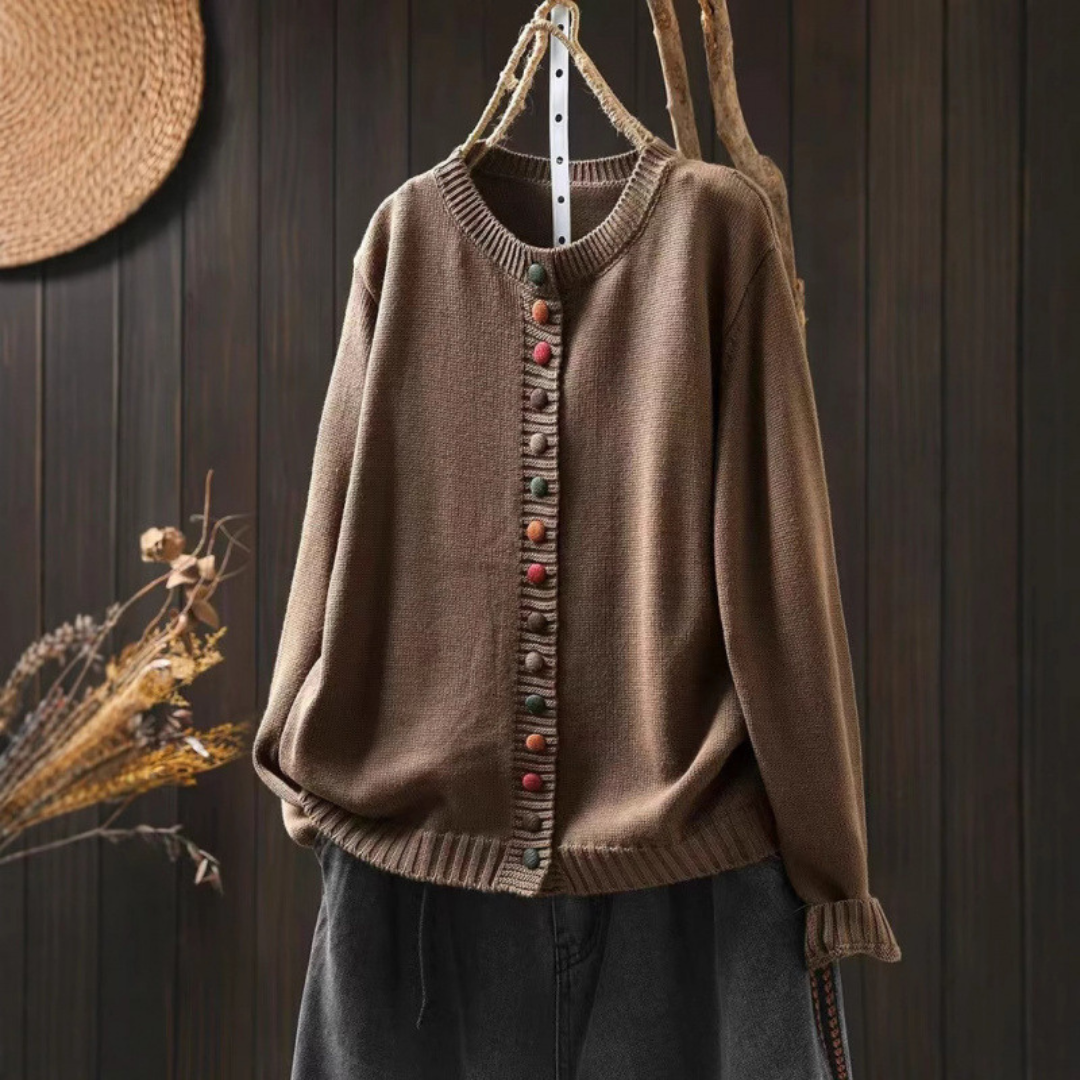 カラフルなボタン付きカーディガン