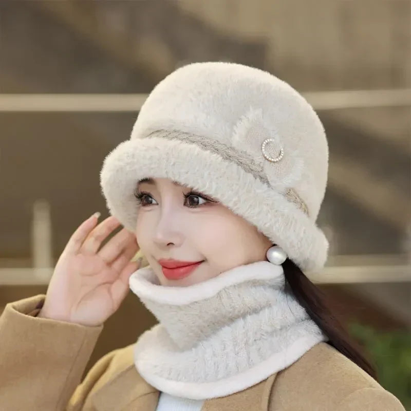 女性用暖かいフリース帽子とスカーフ